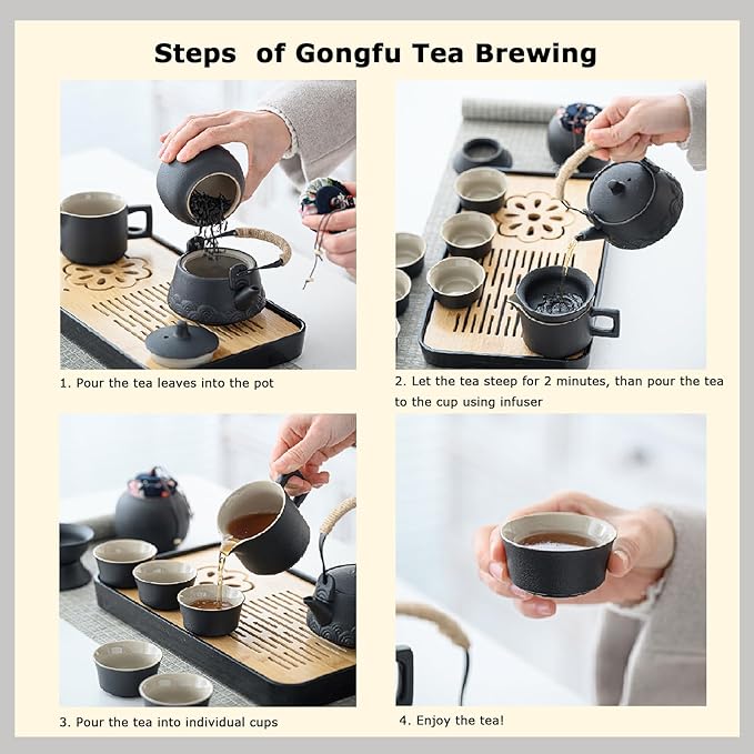 Japanese Tea Set, Portable Ceramic TeaSet, Asian Tea Sets for adult, Tea Gift sets, Travel Tea Set with Teapot,Teacups,Tea Canister,Tea Tray and Travel Bag, Home,Outdoor and Office - Bloomnest