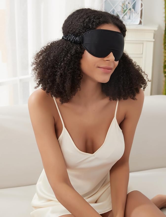 ALASKA BEAR Upgraded Silk Eye Mask with Deep Contour Molded Cups for Beauty Sleep & Lashes Extensions, Zero Pressure Sleeping Eye Cover with Silk-Cover Adjustable Strap - Bloomnest