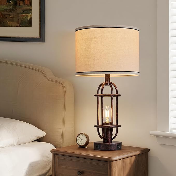 22.3" Table Lamps for Living Room Set of 2, Farmhouse Lamps for Nightstand, Vintage Table Lamps for Bedroom with USB Ports, Bulbs Included - Bloomnest