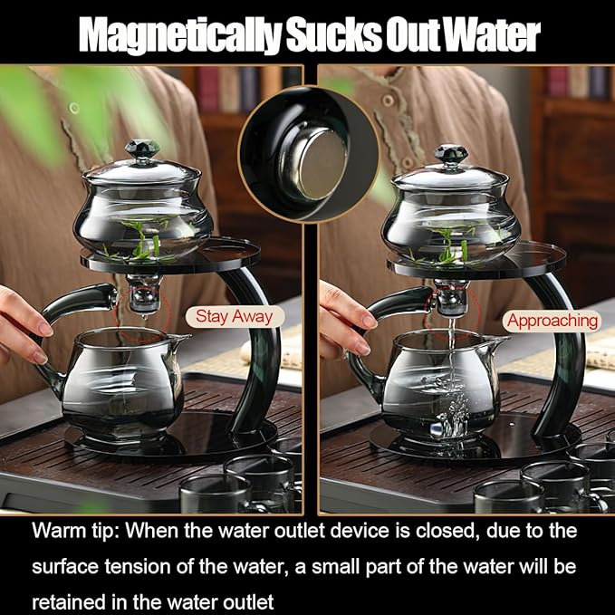 Lazy Kung Fu Glass Magnetic Tea Set, Semi Automatic Drip TeaPot, Heat Resistant Glass Magic Teapot Set, Suitable for home/office Reception Tea Set, Perfect for Holiday Gifts - Bloomnest