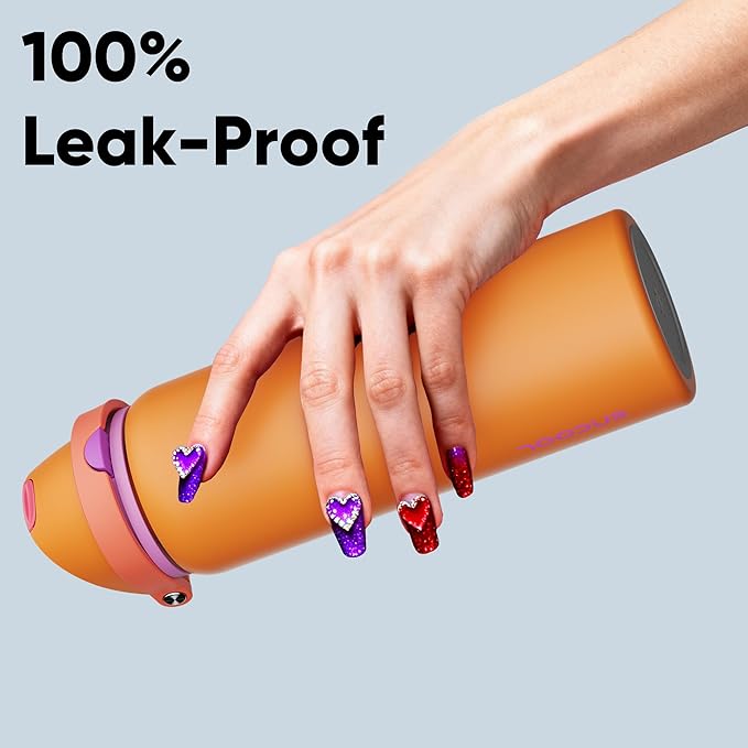 Insulated Water Bottle with Straw - Encool Stainless Steel Water Bottle with Push Button Lid, Leak-Proof & BPA-Free, Keeps Cold for 24 Hours for Sports, Travel, Gym (32 oz, Tiger Eye) ENCOOL