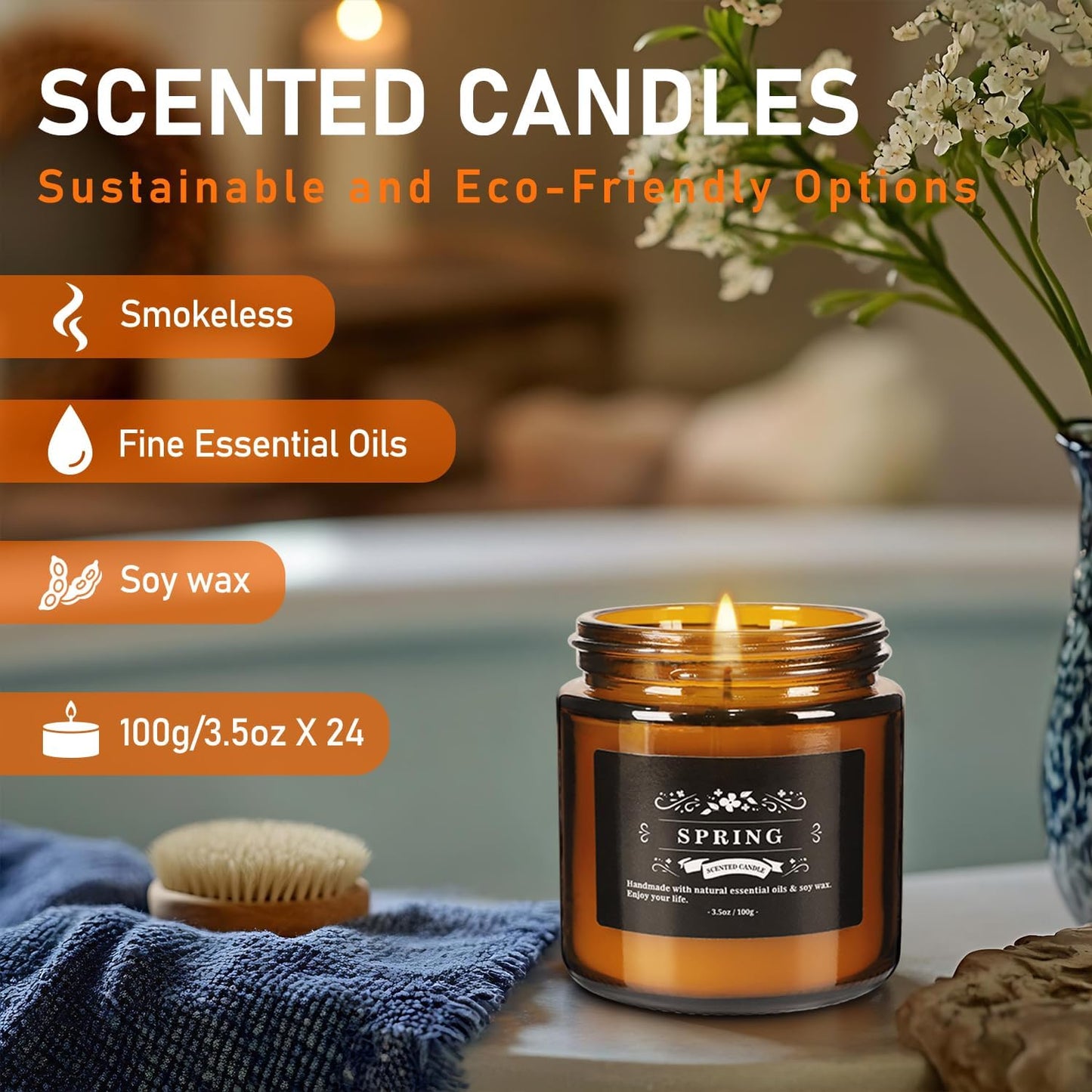 24 Pcs Scented Candles with Added Natural Essential Oils, 3.05oz, Suitable for Various Festivals, Parties, Yoga, and Home Scene