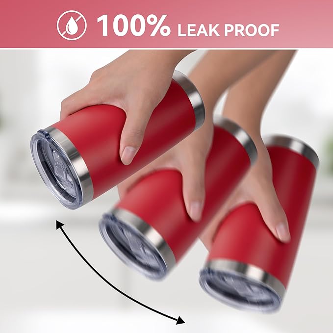 20 oz Tumbler Stainless Steel Tumblers Bulk with Lid Double Wall Insulated Coffee Tumbler Cups for Hot & Cold Drinks Powder Coated Travel Coffee Tumbler Mug Metal (Red, 12 pack)