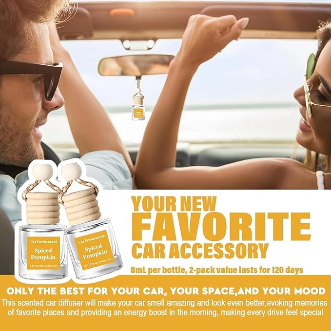 C Classy Car Air Freshener Hanging 2 Pack, Spiced Pumpkin Essential Oil Diffuser for Cars, Cute Car Accessories, Long-Lasting Fragrance, C ar Air Fresheners for Women & Men Gift, Made in USA - Bloomnest