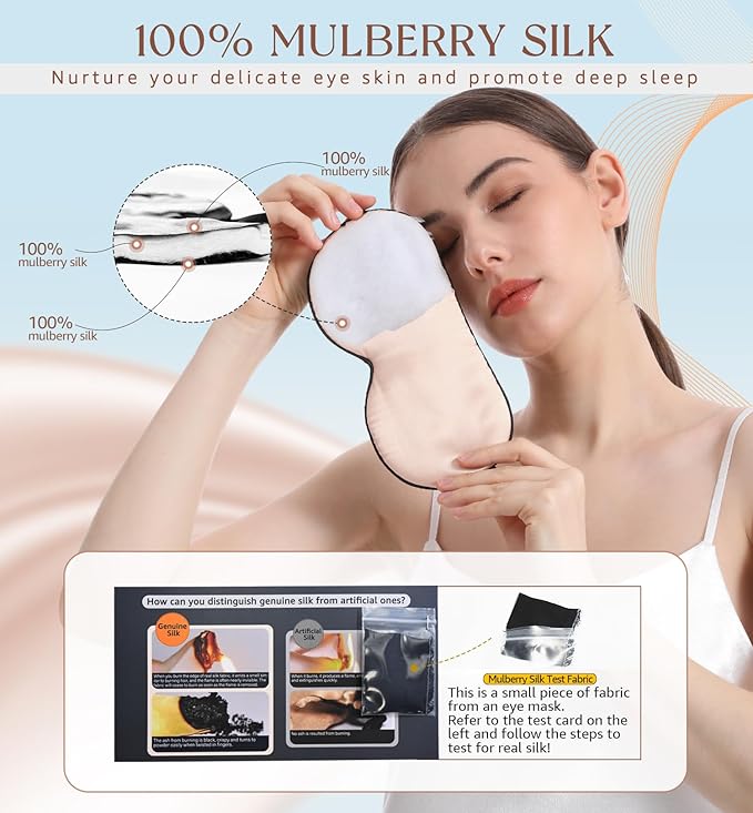 HiRui Silk Sleep Mask, 100% Natural Mulberry Silk of Double-Sided & Inner-Filling, Ultra-Smooth Soft, Adjustable Strap, Blocks Light for Night Sleeping, Travel, Office Naps (Pink) - Bloomnest