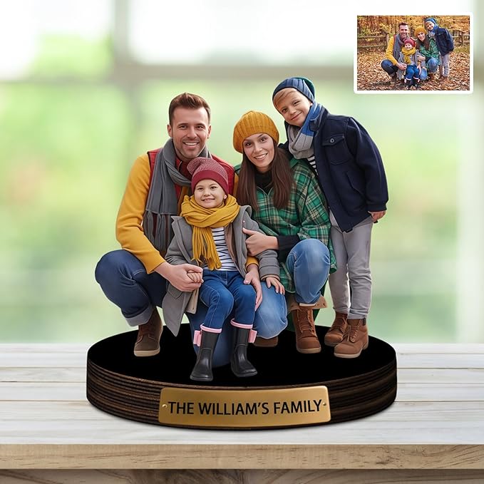 Personalized Photorealistic Rendering Family-Themed Figurines Cartoon Photo Style Desk Decor Plaque Figurine, Custom Cartoon Photo Picture Portrait Frame Sculpture Desk Sign Decoration Gift for family - Bloomnest