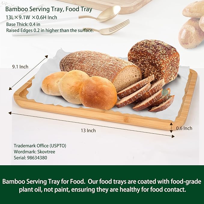 Bamboo Tray for Serving Food, Tray for Eating and Serving Coffee, Tea, 13.0×9.1 Inch - Bloomnest