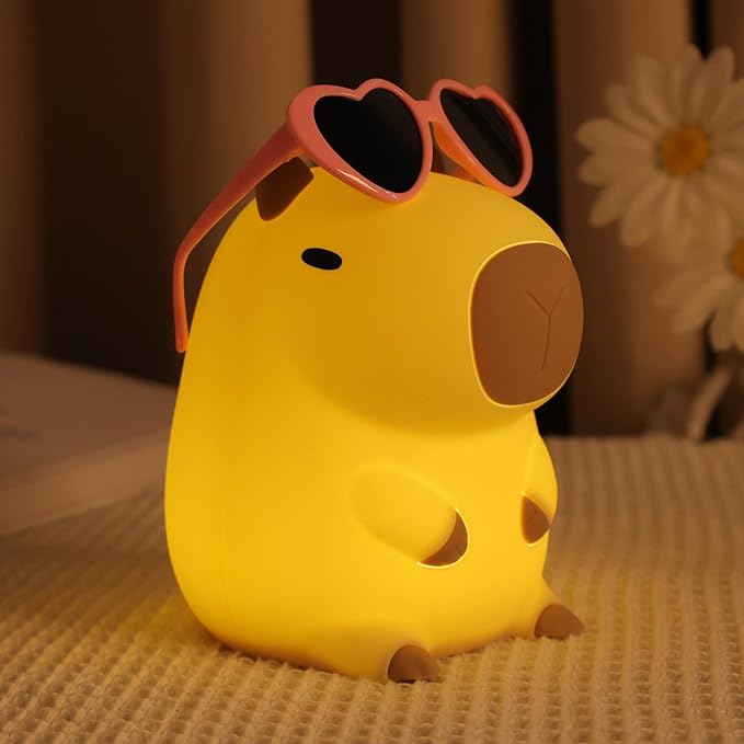 Attivolife Capybara Night Light, Sunglasses Capybara Silicone Lamp for Girls, Touch Nightlight Portable with Dim, Funny Bathroom Table Decor Birthday Xmas Gift for Women Friends（Pink Glasses） - Bloomnest