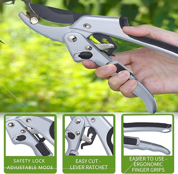 Garden clippers, premium Germany pruners, Work 3 times easier, professional ratchet pruning shears, cutting rose, flower, hedge, stem, tree, Sharp gardening scissors, Arthritis weak hand snips - Bloomnest