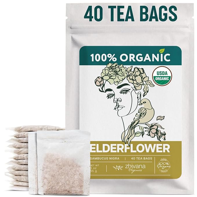 Organic Elderflower Tea (40 Tea Bags) - Elder Flowers Tea for Respiratory Health, Immunity - Herbal TeaBags for Cold Weather Days - Seasonal Blend - Te de Flor de Sauco - Bloomnest