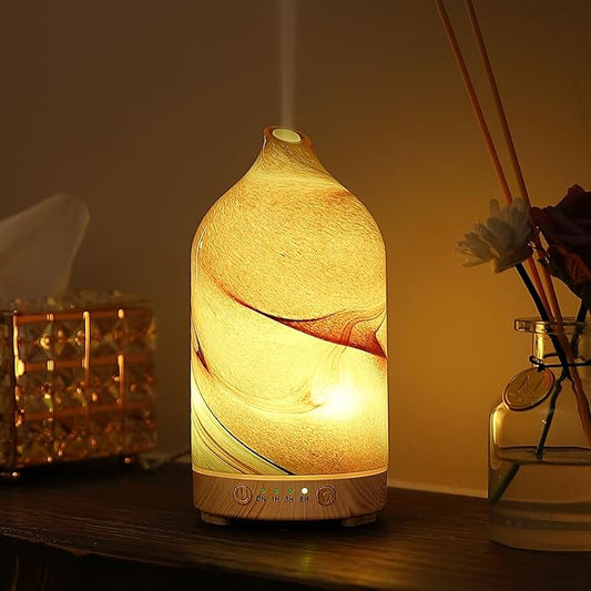Essential Oil Diffuser Hand Blown Glass Aromatherapy Diffuser - Ultrasonic Cool Mist Scent Aroma Diffuser, Whisper Quiet with Auto Shut-Off, Timer Setting &7 Colors Night Light for Home - Bloomnest