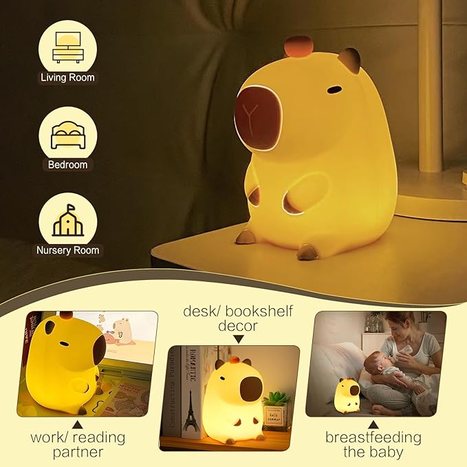 Orange Capybara Cute Night Light, LED Squishy Novelty Capybara Lamp, Food Grade Silicone Dimmable Nightlight, Boys Girls Funny Capybara Light, Light Up Capybara Gifts, Room College Décor - Bloomnest