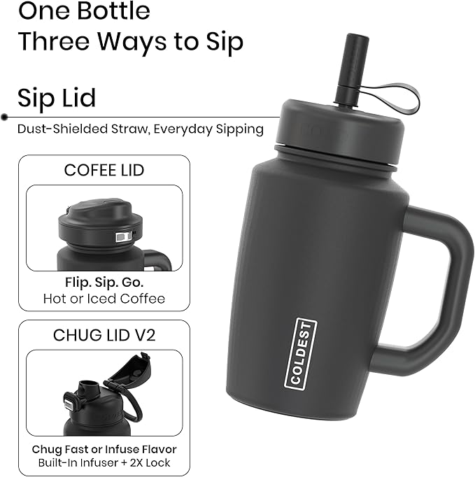 Coldest Tumbler with Handle & Coffee Lid - 100% Spill Proof Tumbler (3 Lids) - Stainless Steel Insulated Leakproof Tumblers for Women & Men - Cup Holder Friendly - 15 oz (Bats and Cats) - Bloomnest