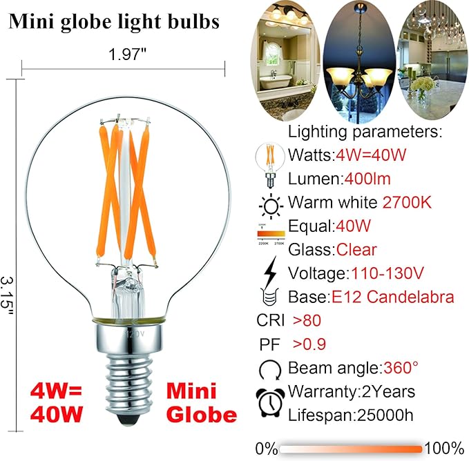 LiteHistory e12 led dimmable g16.5 Light Bulb 6W Equal 60 Watt 600lm AC120V e12 Candelabra Bulb 60 Watt for Chandeliers,Ceiling Fan,Vanity Warm White 2700K Globe e12 Light Bulb 6Pack - Bloomnest