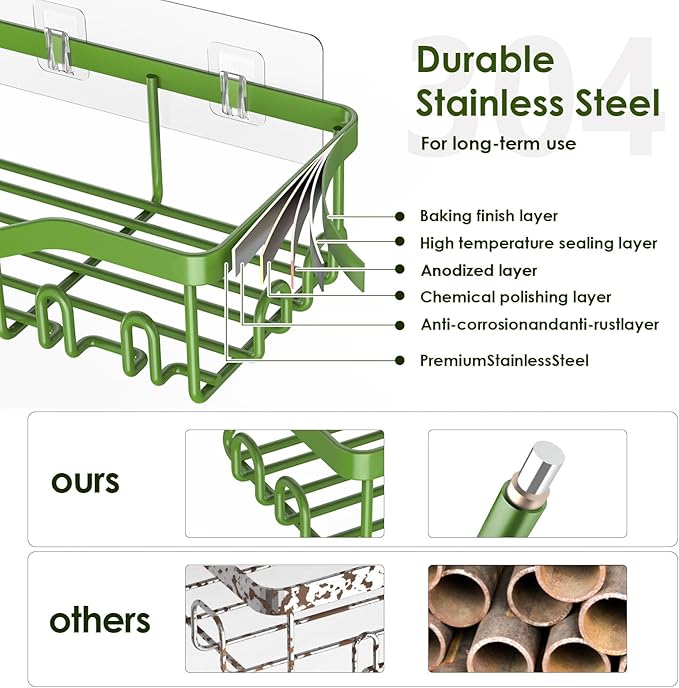 Shower Caddy Adhesive Shower Organizer 8-Pack, Rustproof Stainless Steel Bathroom Shelves, Large Capacity No-Drill Rack Storage Accessories with Soap Dish Toothbrush Holder Hooks - Bloomnest