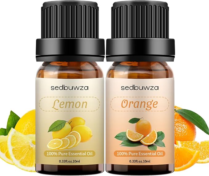 Sedbuwza Lemon Orange Essential Oil Set, Lemon Fragrance Oil Orange Scent Oil Set for Diffuser, Aromatherapy, Massage, Soap, Candle Making 2 x 10 ml Sedbuwza