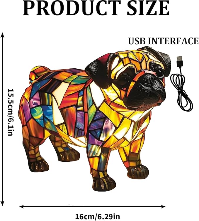Dog Series Art Night Light, Corgi Lamp and Pug Lamp, Stained Resin French Bulldog Tabletop, 3D Dog LED Table Lamp, Stained Resin Night Light, Pet Themed Tabletop Decor (Pug) - Bloomnest