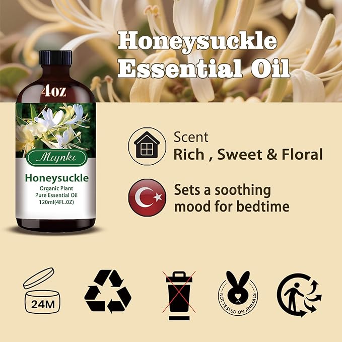 Honeysuckle Fragrance Oil-Honeysuckle Essential Oil 4.33oz (130ml)-100% Pure Natural Scent for Diffusers, Candles, Soap Making & Aromatherapy-Relaxing Home & Gift Essential Oil for Bath, Massage - Bloomnest