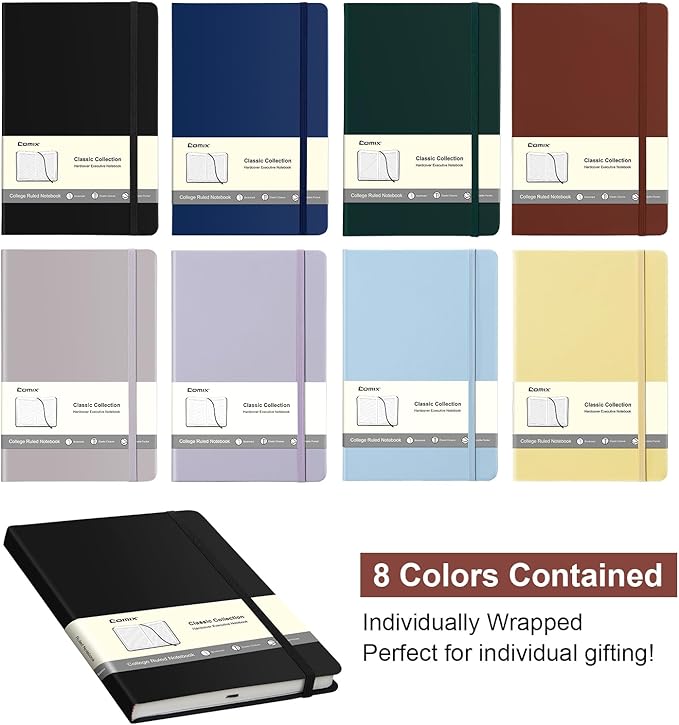 Comix 8 Pack Lined Notebook Journals, 240 Pages, 5.5 x 8.3 inch, Journaling Notebooks for Work, School, Home, A5 Hardcover Notebooks, College Ruled Notebooks for Notes-taking, Writing - Bloomnest