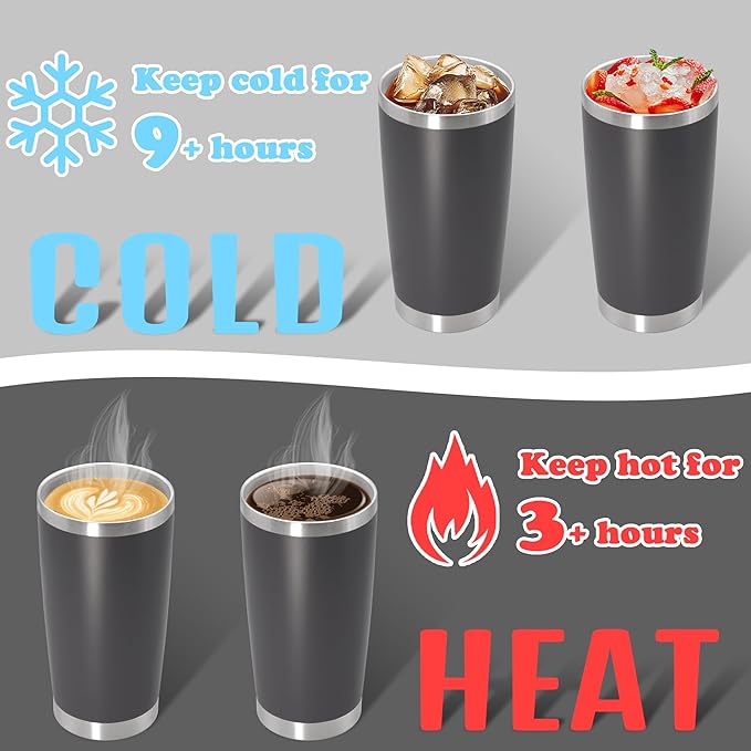 20 oz Tumbler with lid Double Wall Vacuum Insulated Tumblers Stainless Steel Coffee Mug Travel Coffee Tumbler Powder Coated Tumbler Cup Keep Hot&Cold - (Grey 6 Pack)