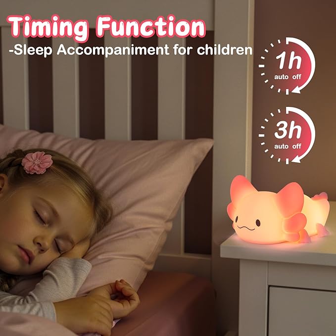 Tremdwoto Axolotl Night Light, 7 Colors Changing Cute Night Light for Kids with Dimmable & Timer,Lovely Rechargeable Novelty Nursery Light,Baby Room Decor,Axolotl Gifts for Girls and Boys - Bloomnest