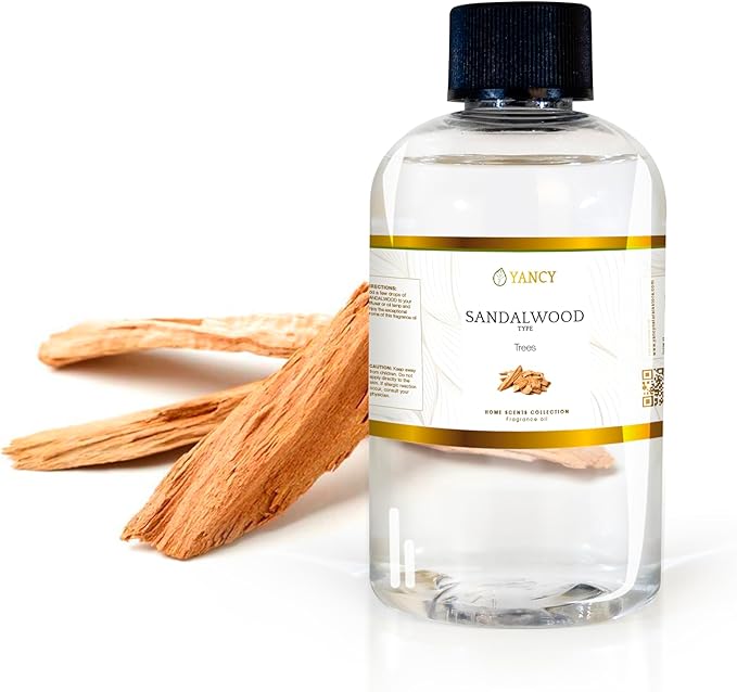 YANCY Sandalwood Luxury Collection Fragrance Oil (4 oz), Smooth Woody Scent, Ideal for Diffusers, Oil Burners & Aroma Lamps, Calming Fragrance for a Centered Space YancySpa