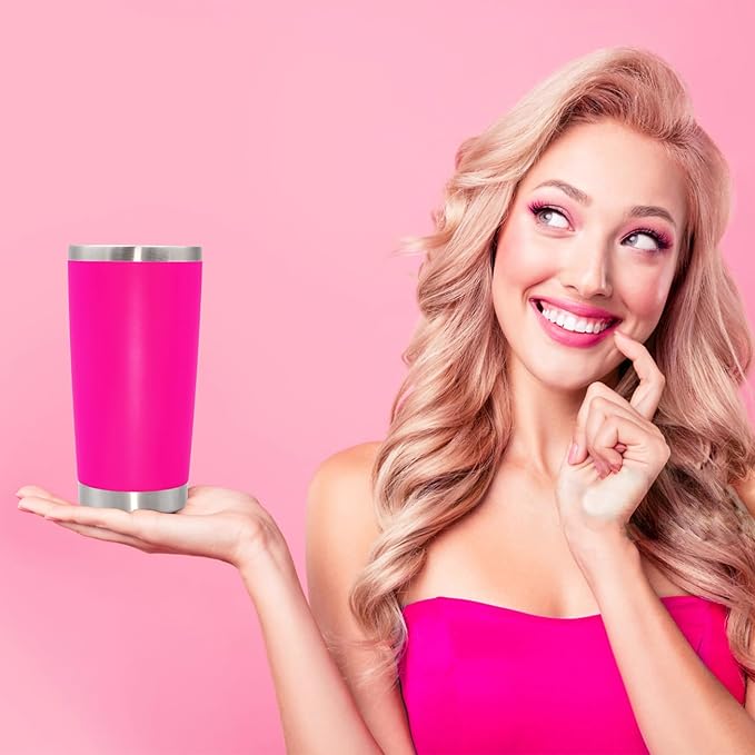 20 oz Tumbler Coffee Travel Tumblers Bulk with Lid Stainless Steel Double Wall Vacuum Insulated Mug Powder Coated Cups fit Car Cupholder for Hot and Cold - Hot Pink, 1Pack