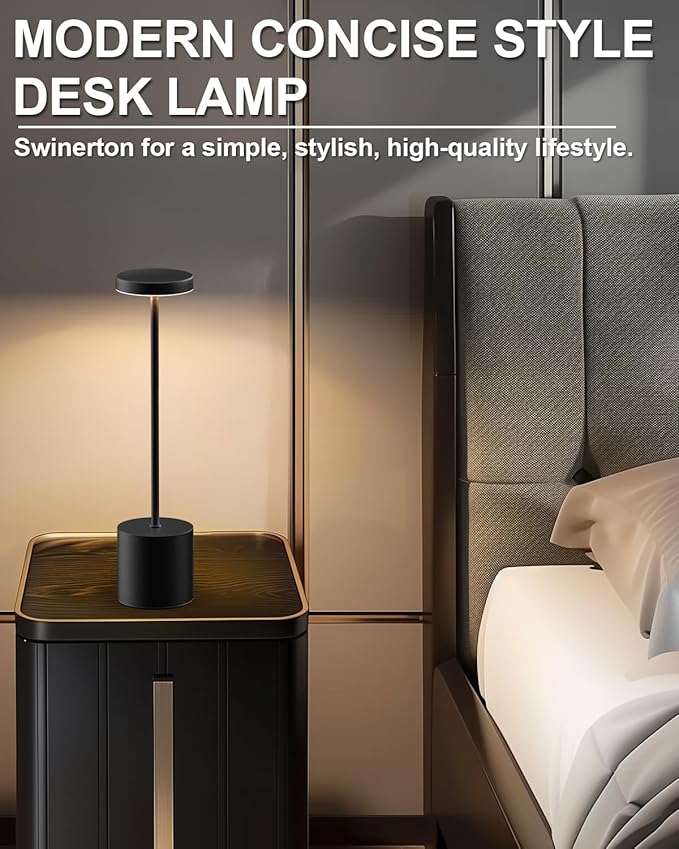 Cordless Table Lamp Set of 2, Rechargeable 5000mAh Battery Powered Outdoor Table Lamps, Portable LED Desk Lamp, 3 Color Dimmable Light for Restaurant, Patio, Bedroom, Bedside Night Lamp(Black) - Bloomnest