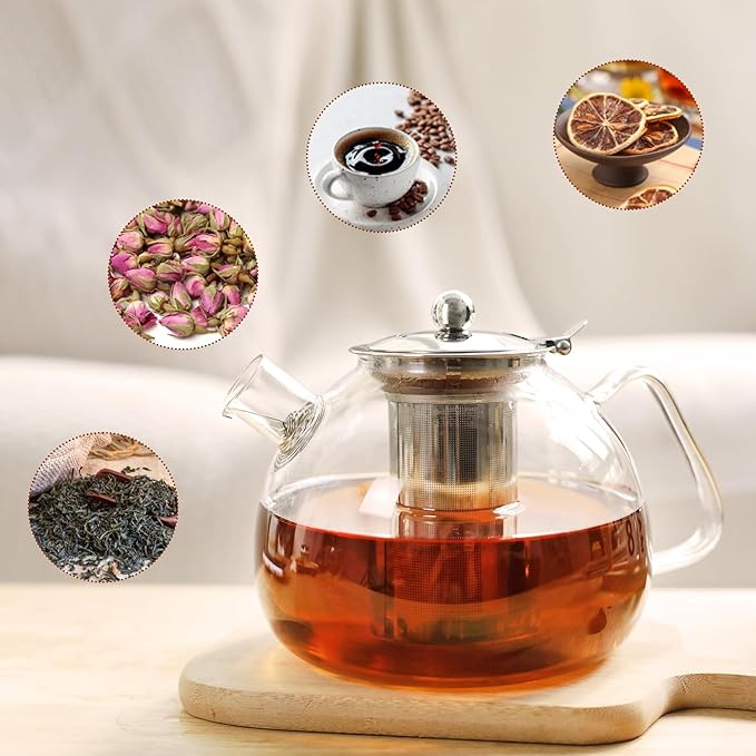LIBWYS 1500ml(51oz) Glass Teapot, Teapot with Removable Infuser, Stovetop Safe Tea Pot made of Heat-resistant Borosilicate Glass, Blooming and Loose Leaf Tea Maker, Easy to Clean