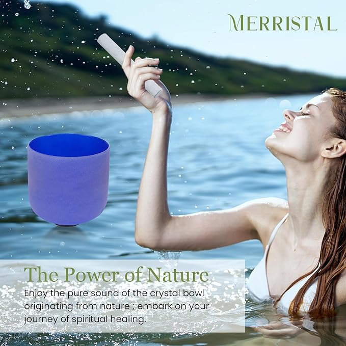 432HZ 7 Inchs Frosted Crystal Singing Bowl Set for Meditation Healing Yoga Chakra Quartz Crystal Sound Bowls with Heavy Duty Carry Case and Rubber Mallet,Suede Striker,O-rings - Bloomnest