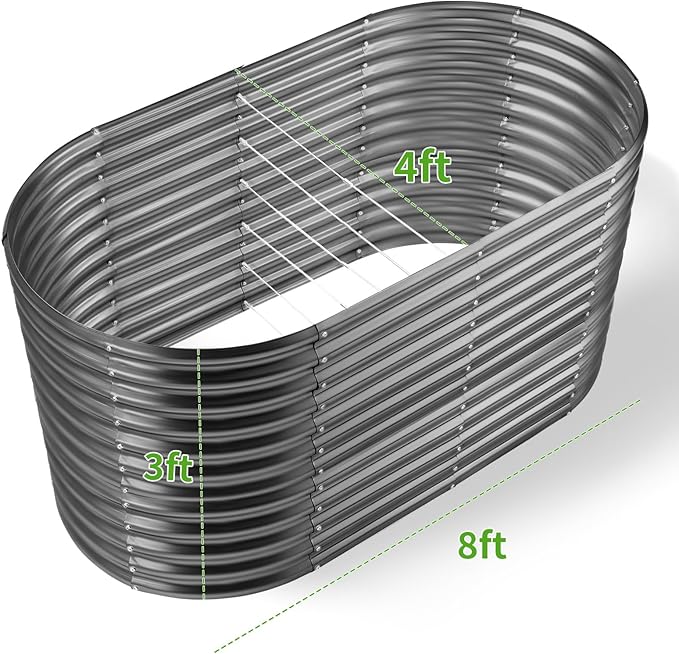 Land Guard 8x4x3ft Oval Galvanized Raised Garden Beds, Large-Capacity Metal Planter Box Outdoor, Durable Deep Raised Garden Bed 3ft Tall, Raised Beds for Gardening Vegetables, Modern Gray - Bloomnest