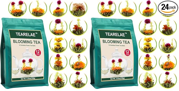 TEARELAE Blooming Tea Flowers - 12pcs Individually Sealed Flowering Balls - Hand-Tied Natural Green Tea Leaves & Edible Flowers - Gifts For Lovers (Pack of 2) - Bloomnest