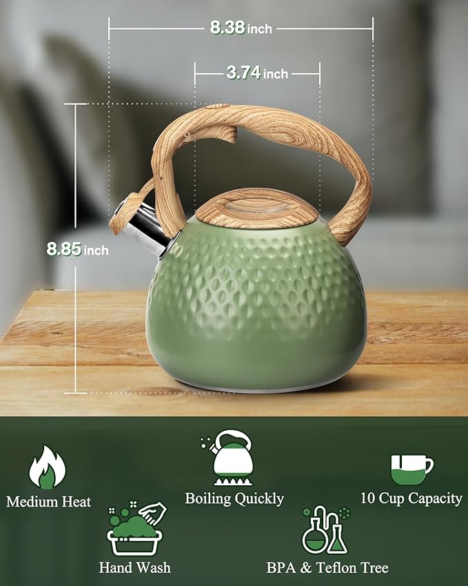 Tea Kettle Stovetops, 2.5 Quart Food Grade Stainless Steel Water kettles for Stove Top Teatop with Anti-hot Ergonomic Handle,Suitable for All Heat Sources - Bloomnest