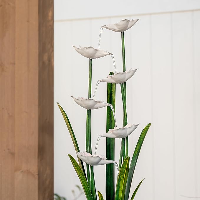 XBrand Freestanding Sculptural Metal Multi-Tiered Flower Water Fountain, w/LED Lights, Multicolored, 39" Tall