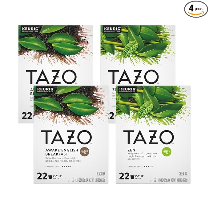 TAZO Tea Bag K-Cup Pods, Awake English Breakfast & Zen 22 CT (2ea) (Variety Pack) - Bloomnest