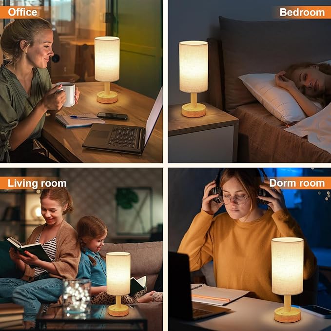 Rechargeable Cordless Touch Table Lamp with Stepless Dimming,Natural Wood Base&Linen Shade,Small Battery Wireless Ambient Night Light for Bedroom,Bedside,Nightstand,Nursery,Kitchen,Camping,Outdoor - Bloomnest