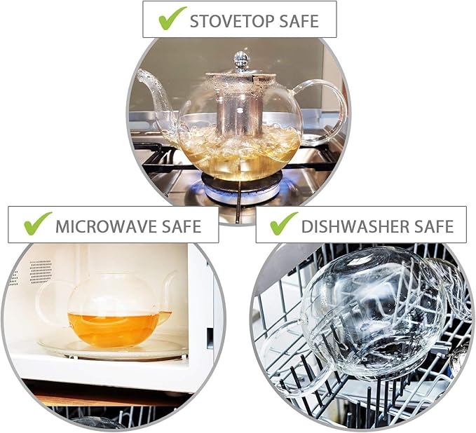 Glass Teapot Set with 4 Double Wall Teacups & Removable Stainless Steel Infuser - Microwave Dishwasher Safe Clear Blooming Loose Leaf Teas, Tea Maker Gift - Bloomnest