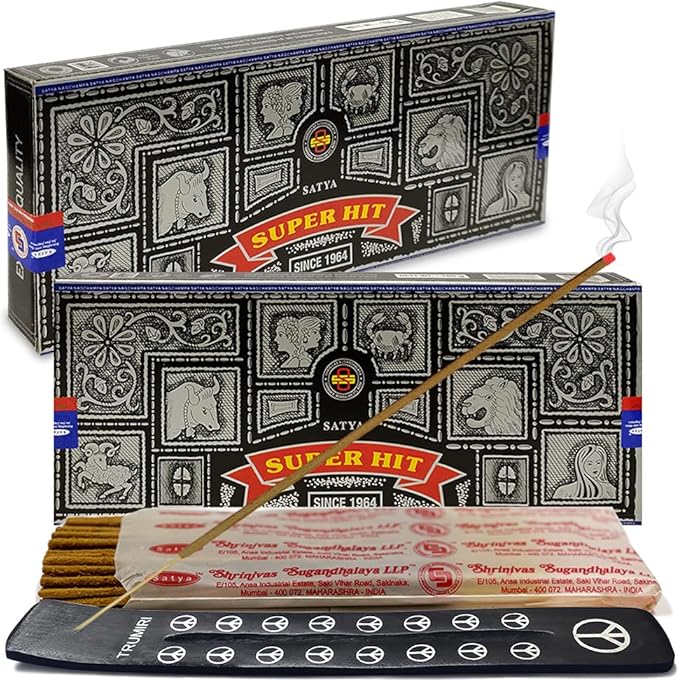 TRUMIRI Incense Stick Holder Bundle with Satya Super Hit 100g Incense Sticks - Pack of 2 (Approx 200 Sticks) - Bloomnest