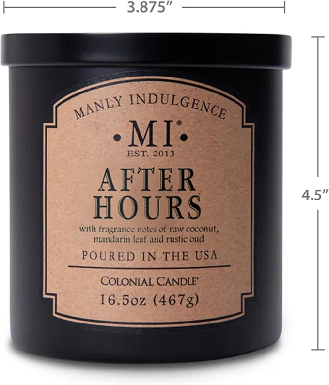 Manly Indulgence After Hours Scented Candles for Men, 16.5 oz Single Wick, Premium Soy Blend Wax, 60H Burn, Candles for Home Scented – Made in The USA - Bloomnest