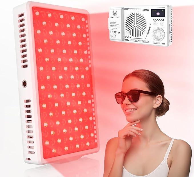 Infrared Red Light Therapy Panel with 144 LEDs for Face Body, Dual Wavelength (660nm Red & 850nm NIR) for Pain Relief, Muscle Recovery, Skin Care, Portable Rechargeable for Home and Travel Use Maxtorc