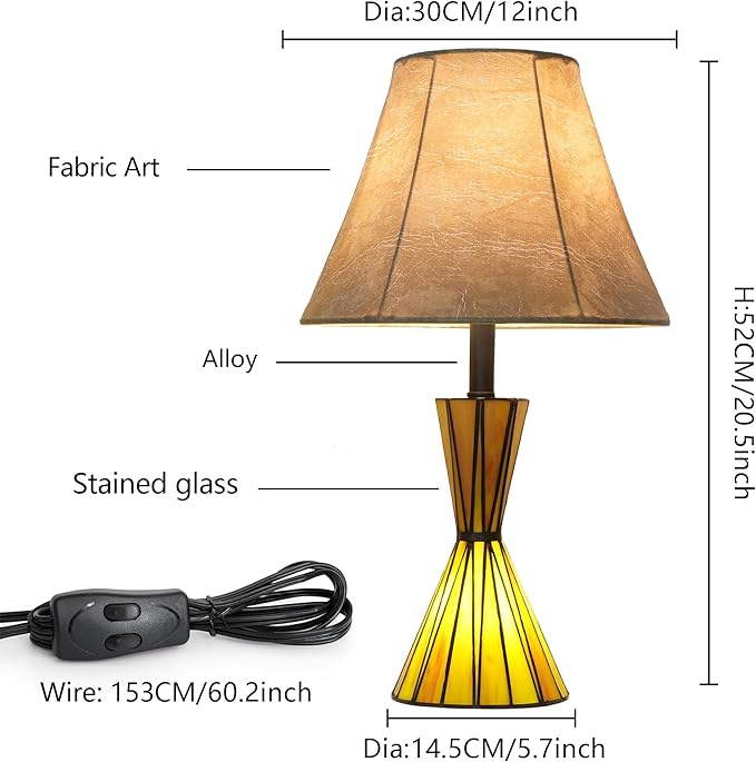 Set of 2 Glass Table Lamps with Stained Glass Night Lights 3-Way Dimmable Bedside Lamps with 12 inches Imitation Sheepskin Shade Modern Nightstand Lamps for Bedroom Living Room - LED Bulbs Included - Bloomnest