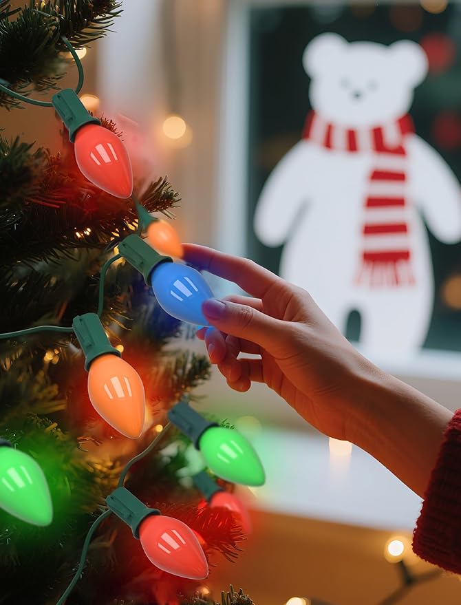 SUNSGNE Christmas Replacement Light Bulbs, C7 LED Ceramic Glass Multicolor Christmas Bulbs, 25 Pack, C7/E12 Candelabra Base, 0.6 Watt - Bloomnest