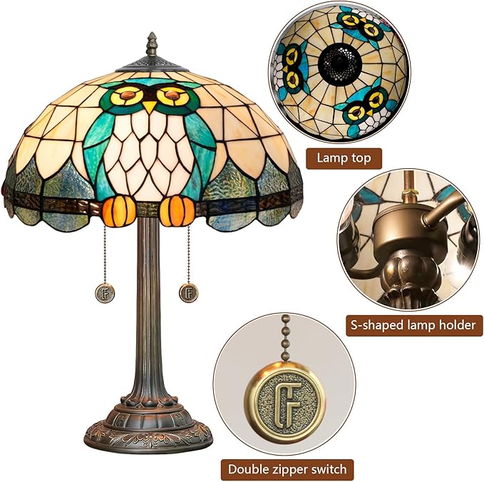Tiffany Table Lamp Owl Animal Design Stained Glass Lamp 16 inch Handmade Large Desk Light Antique Beside Reading Lamp for Home Living Room Bedroom Office - Bloomnest