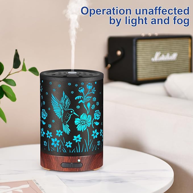 Essential Oil Diffuser- Aromatherapy Diffuser with7 Colors Light and Auto-Off for Women Metal Cool Mist Humidifier for Home and Office for Mom Women（Hummingbird） - Bloomnest