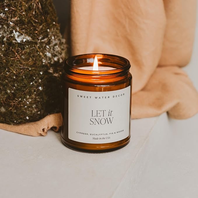 Sweet Water Decor Let it Snow Christmas Scented Candles - Christmas Stocking Stuffers Soy Candles with Cypress Scent - Christmas Candles with 40 Hours Burn Time - 9Oz Black Lid Amber Jar Wax Candles - Bloomnest