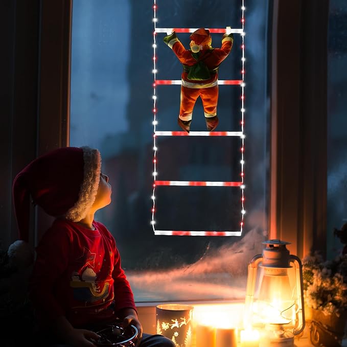 Toodour LED Christmas Light - 2.5FT Christmas Decorative Ladder Lights with Santa Claus, Xmas Decorations Light for Indoor Outdoor, Window, Garden, Home, Wall, Xmas Tree Decor - White & Red - Bloomnest