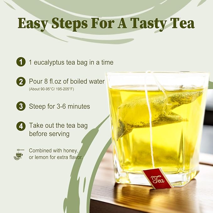 FullChea - Natural Eucalyptus Tea Bag 30 Teabags, 1.5g/bag - Premium Hojas de Eucalipto - Non-GMO - Caffeine-free - Boost Respiratory Health - Bloomnest