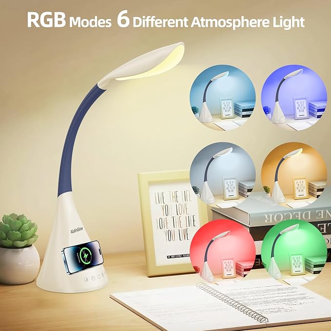 LED Desk Lamp with USB Charging Port, Dimmable Reading Light Touch Control and Eye Protection, Adjustable Brightness Table Lamp for Home Office Bedroom (White) - Bloomnest