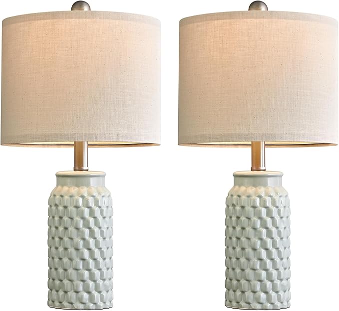 20.5 inches Modern Ceramic Green Bedside Lamp Set of 2 for Bedroom Decor Farmhouse Table Lamp for Living Room Office Dorm - Bloomnest