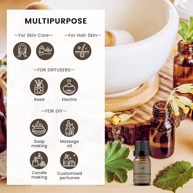 yethious Jasmine Sandalwood Essential Oil 100% Pure Organic Essential Oil Set for Aromatherapy Diffuser, Soap, Candle Making - Bloomnest